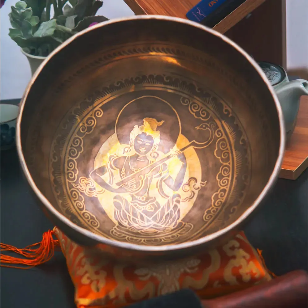 Carved Singing Bowl Saraswati Goddess