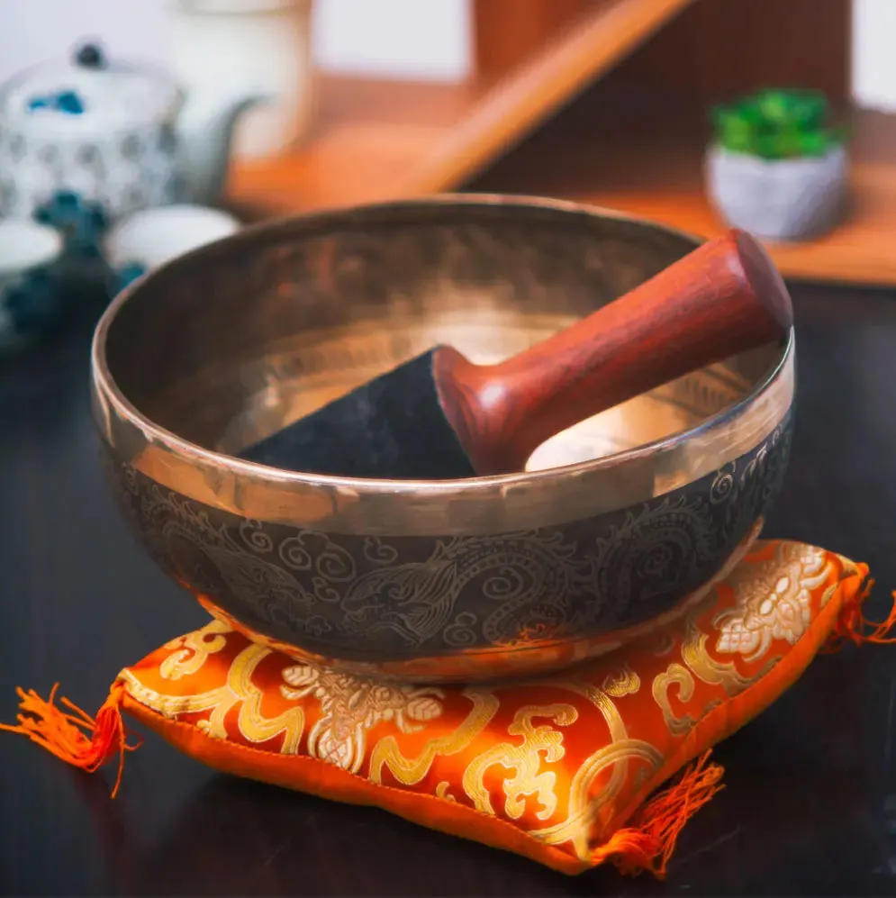 Carved Singing Bowl Saraswati Goddess