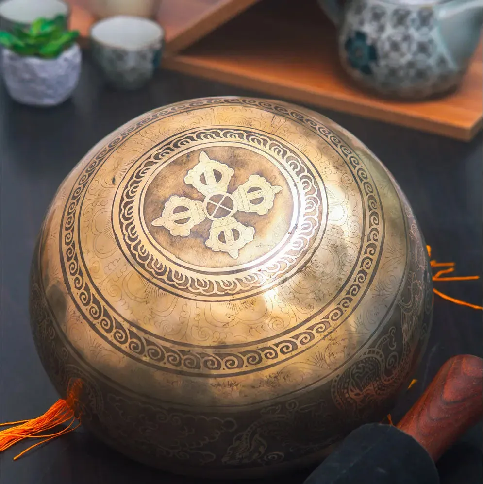 Carved Singing Bowl Saraswati Goddess