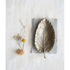 Cast Aluminum Leaf Tray, Antique Brass Finish