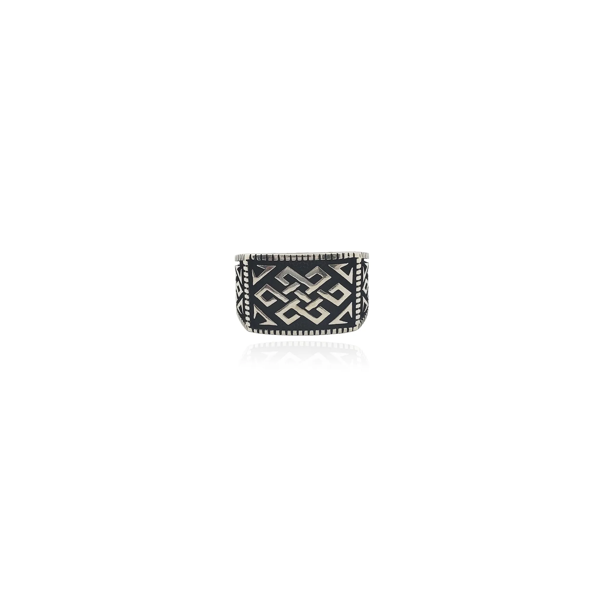 Celtic Antique-Finish Rectangular Ring (Silver)