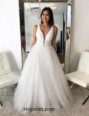 Charming White A-line Sequins Prom Dresses