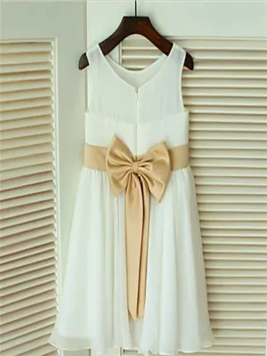 Chiffon Princess Scoop Sleeveless Flower Girl Dresses Floor Length Dress With Bowknot