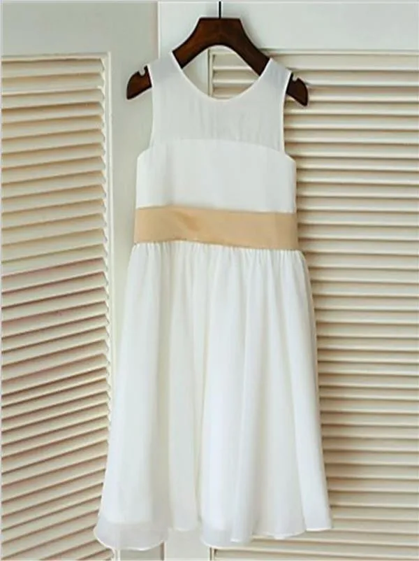 Chiffon Princess Scoop Sleeveless Flower Girl Dresses Floor Length Dress With Bowknot