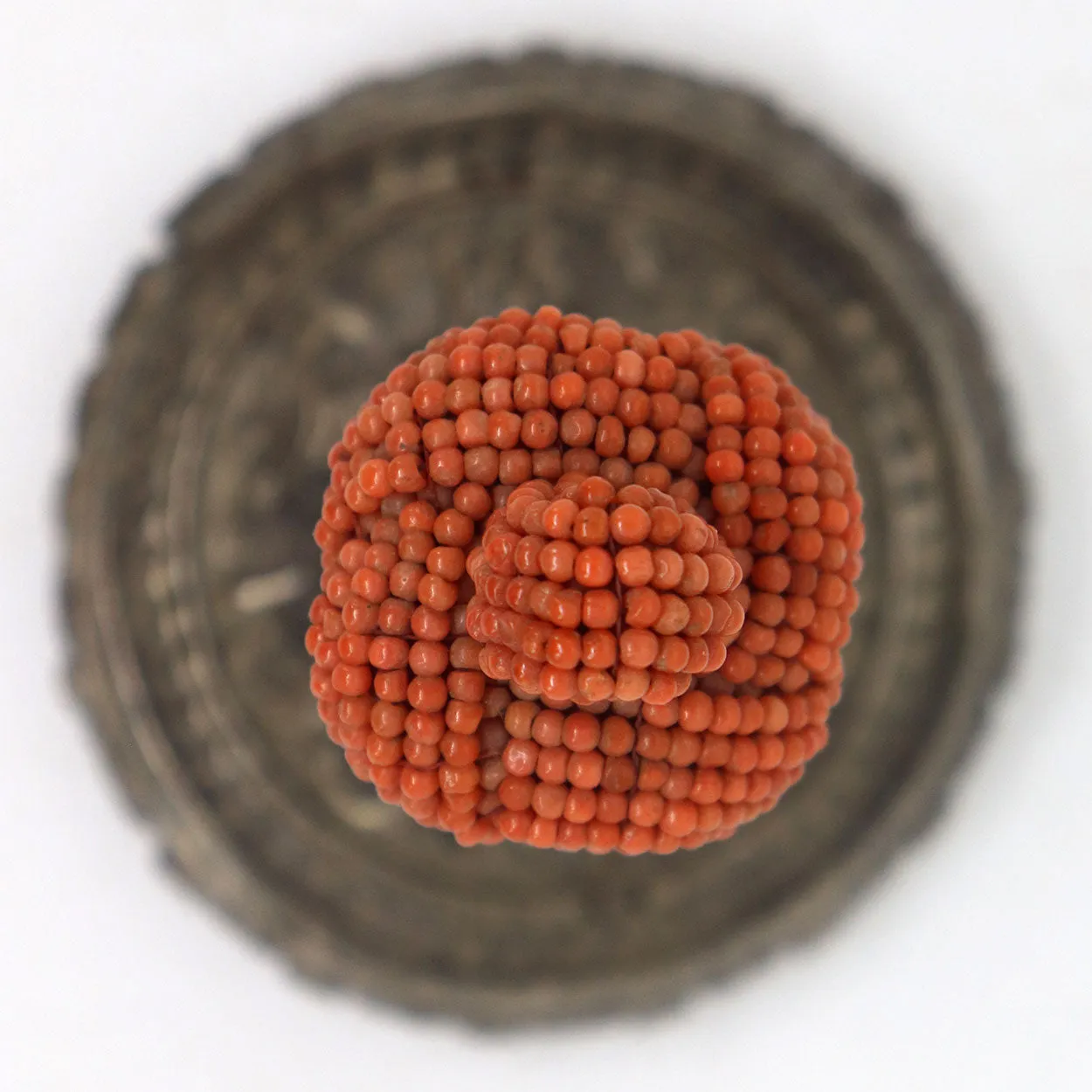 Chinese Qing Mandarin Coral Official's Hat Button on Silver and Jade Mount