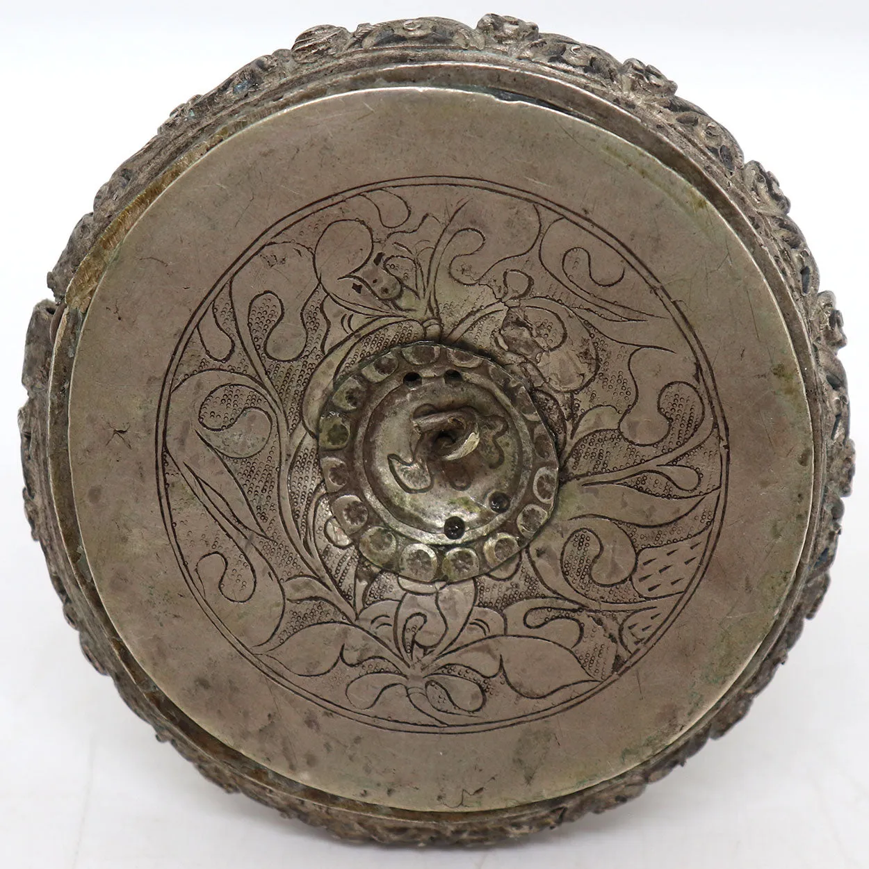 Chinese Qing Mandarin Coral Official's Hat Button on Silver and Jade Mount