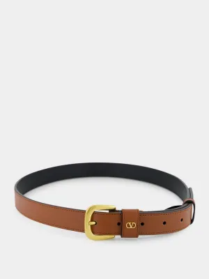 Deep Caramel VLogo Leather Belt