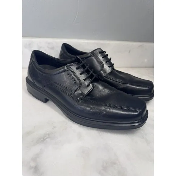 Ecco Helsinki Lace Up Dress Shoes Black Leather Mens Size EU 44 US 10 - EUC