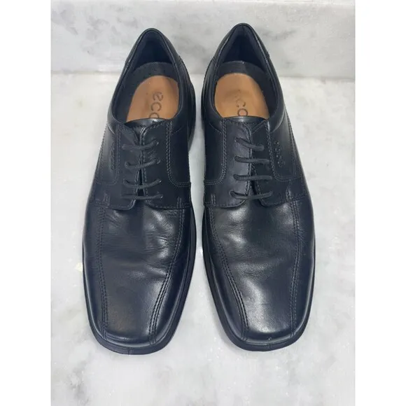 Ecco Helsinki Lace Up Dress Shoes Black Leather Mens Size EU 44 US 10 - EUC
