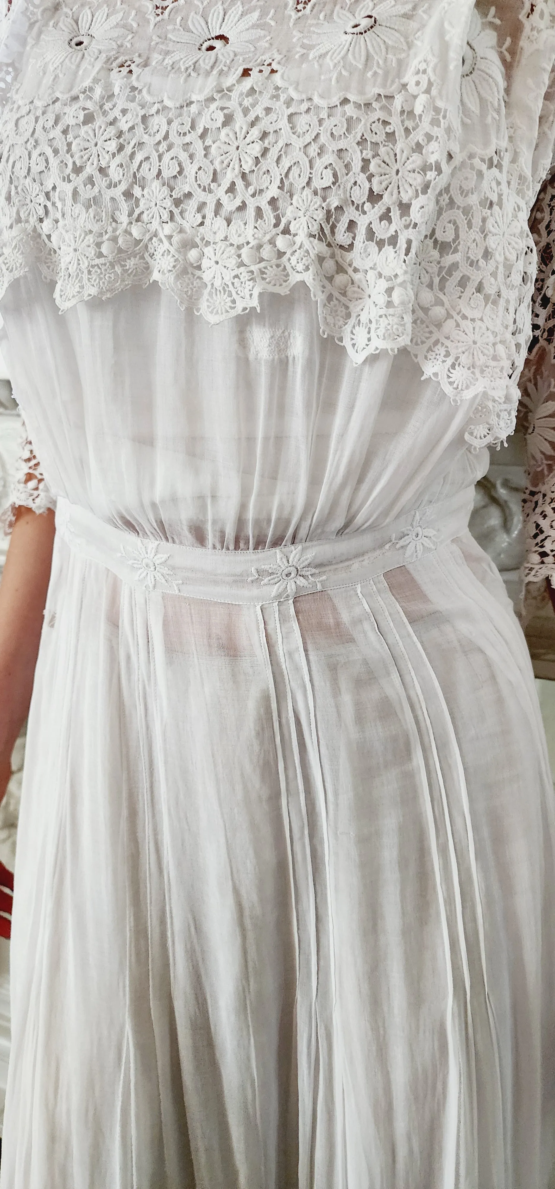 Edwardian White Cotton Tea Dress Embroidered Crochet Lace AS IS / XS