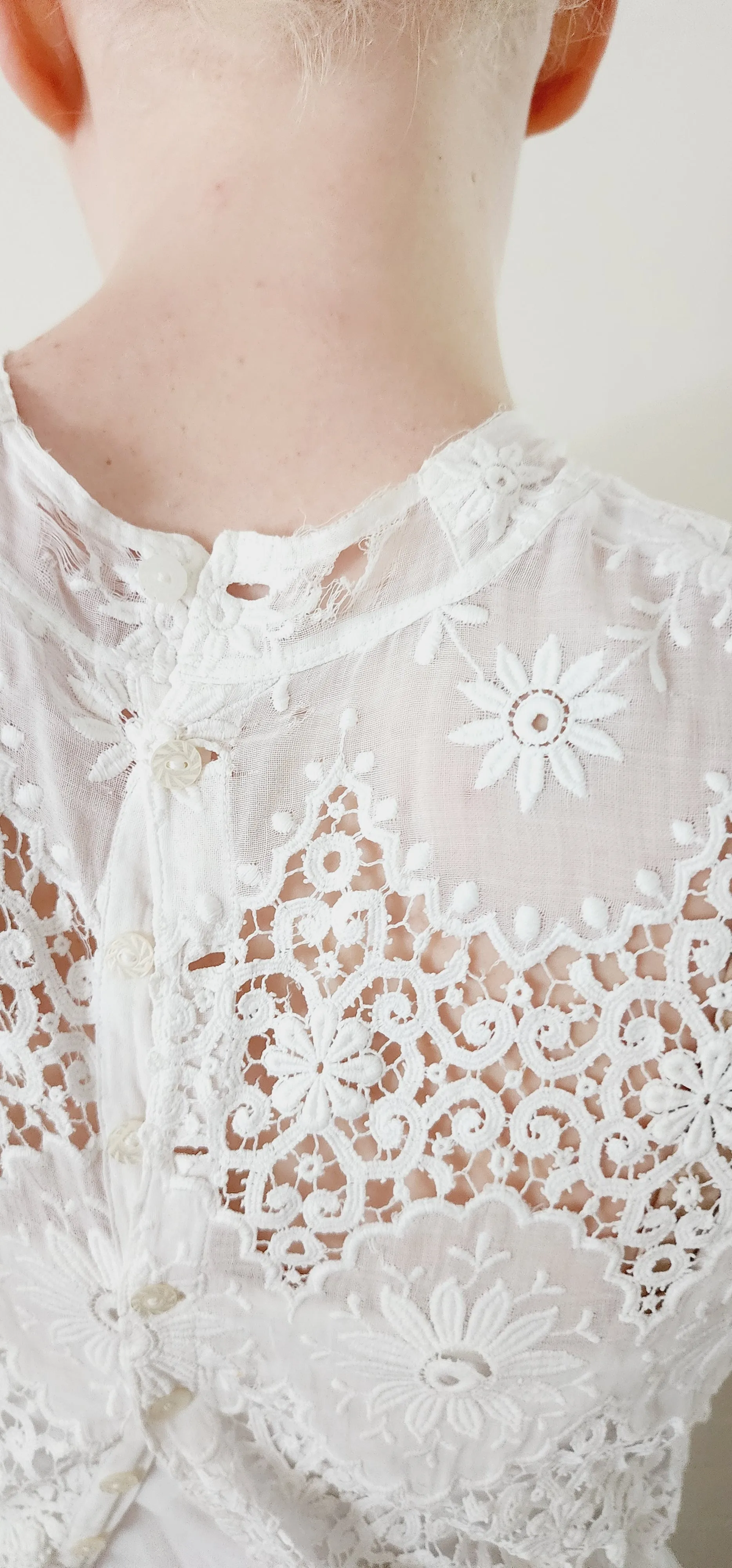 Edwardian White Cotton Tea Dress Embroidered Crochet Lace AS IS / XS