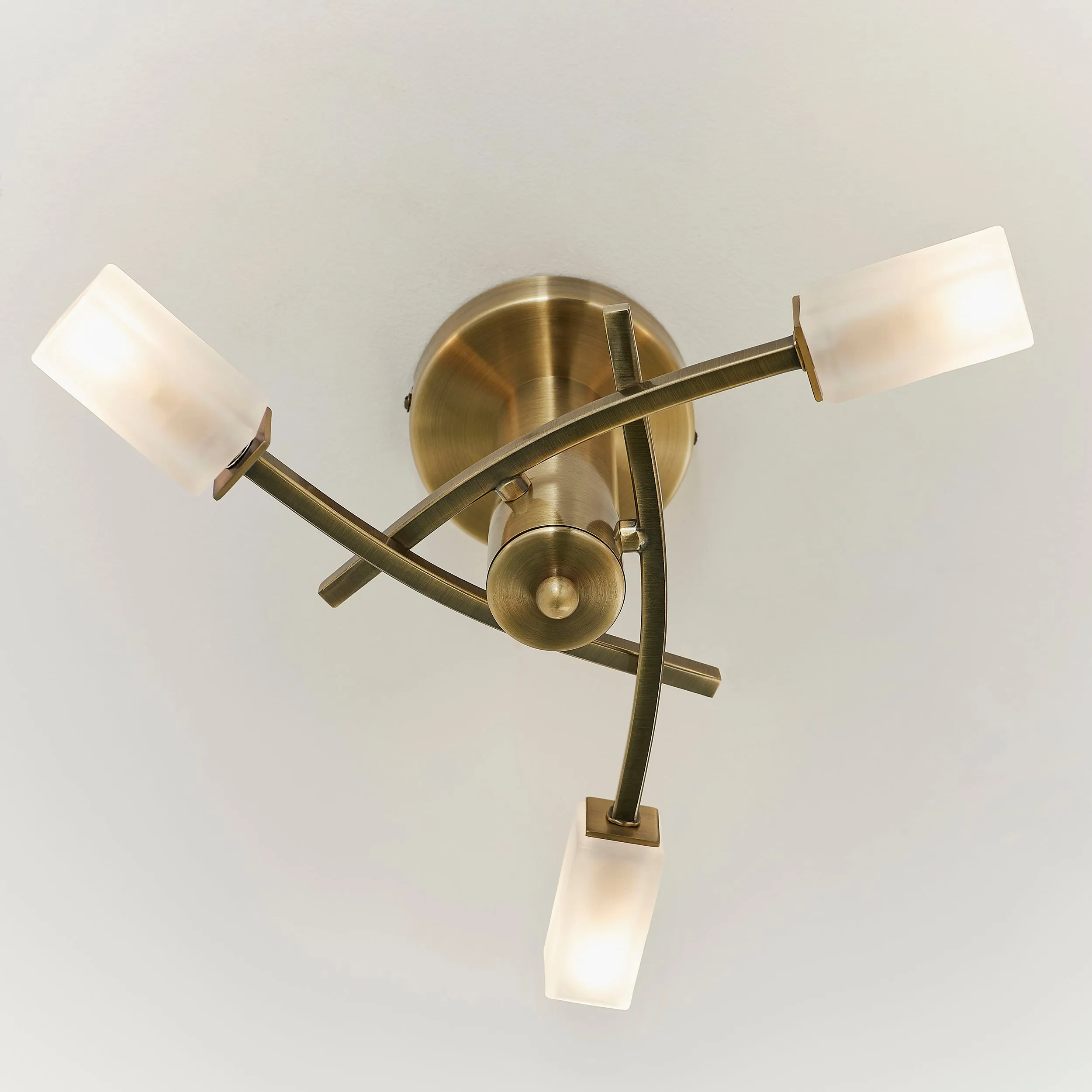 Endon 146-3AB Havana 3lt Semi flush Antique brass plate & frosted glass 3 x 3W LED G9 (Required)