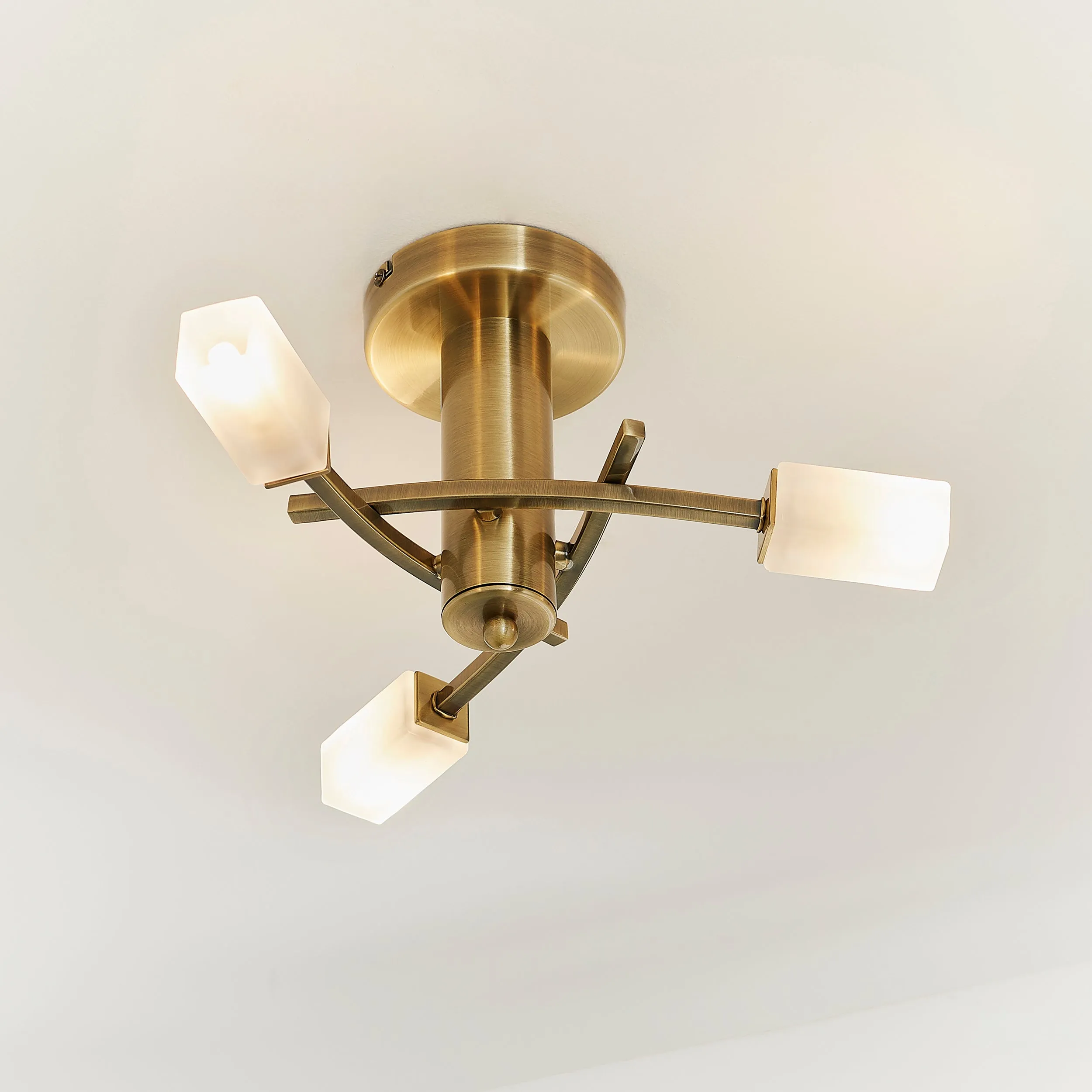 Endon 146-3AB Havana 3lt Semi flush Antique brass plate & frosted glass 3 x 3W LED G9 (Required)