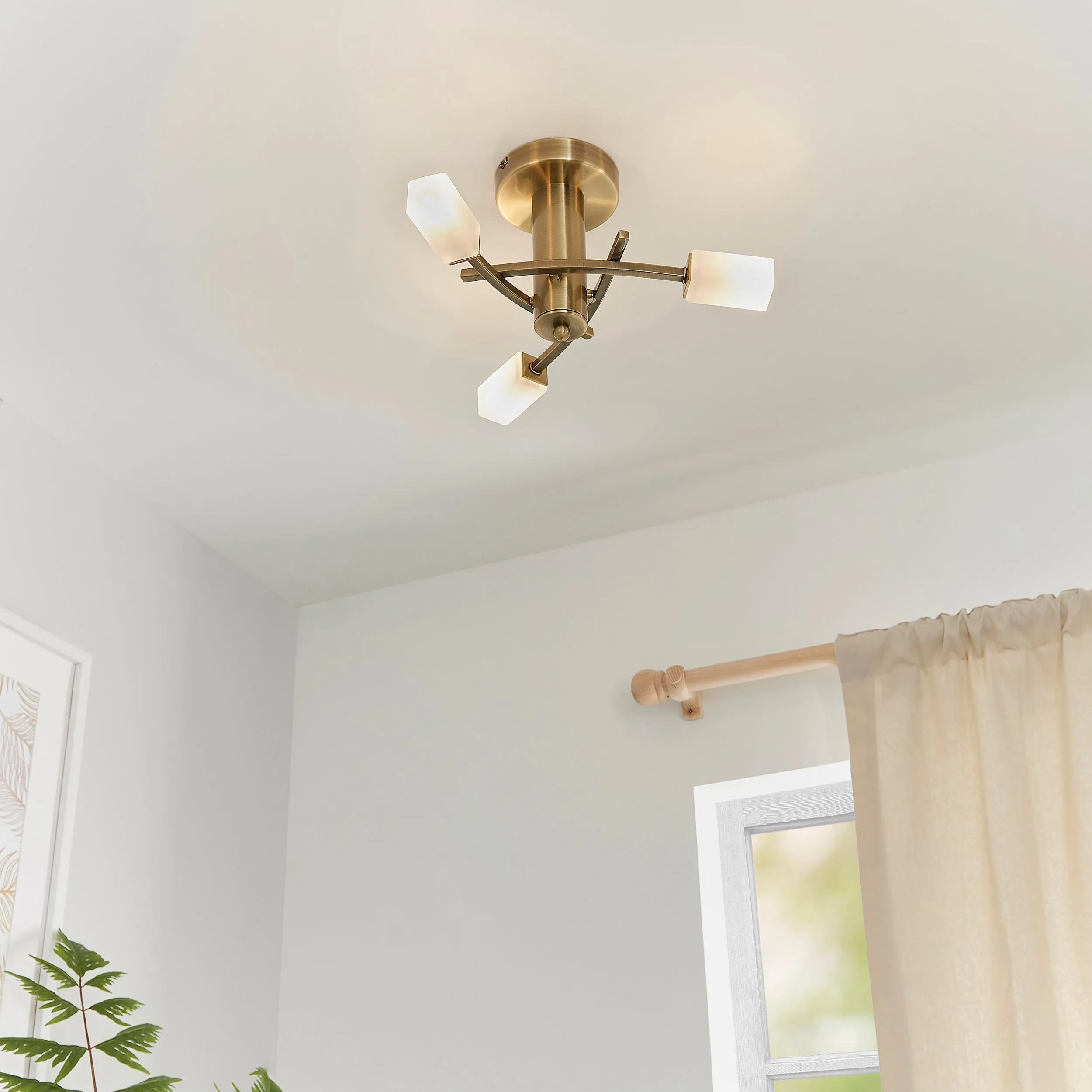 Endon 146-3AB Havana 3lt Semi flush Antique brass plate & frosted glass 3 x 3W LED G9 (Required)