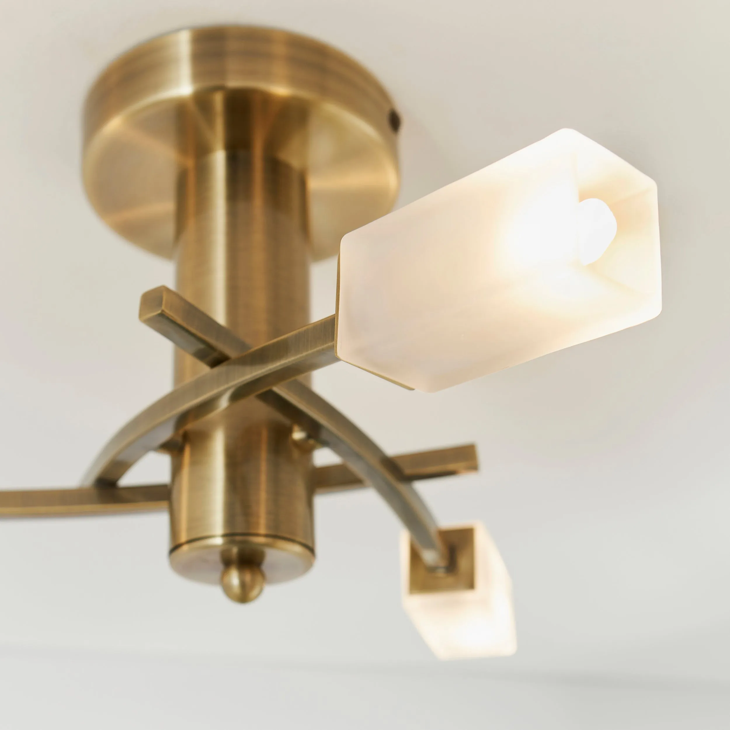 Endon 146-3AB Havana 3lt Semi flush Antique brass plate & frosted glass 3 x 3W LED G9 (Required)