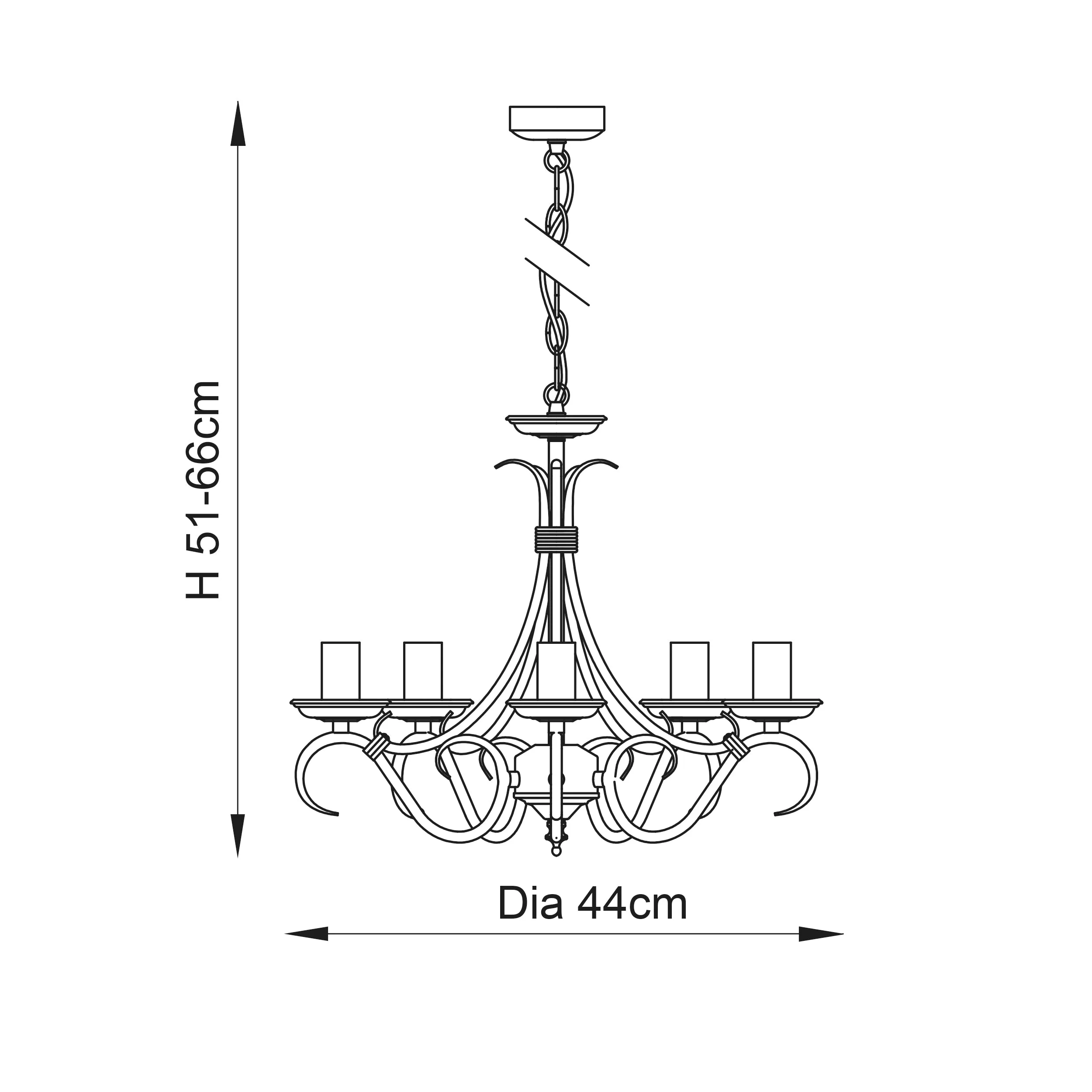 Endon 2030-5AS Bernice 5lt Pendant Antique silver effect plate 5 x 60W E14 candle (Required)