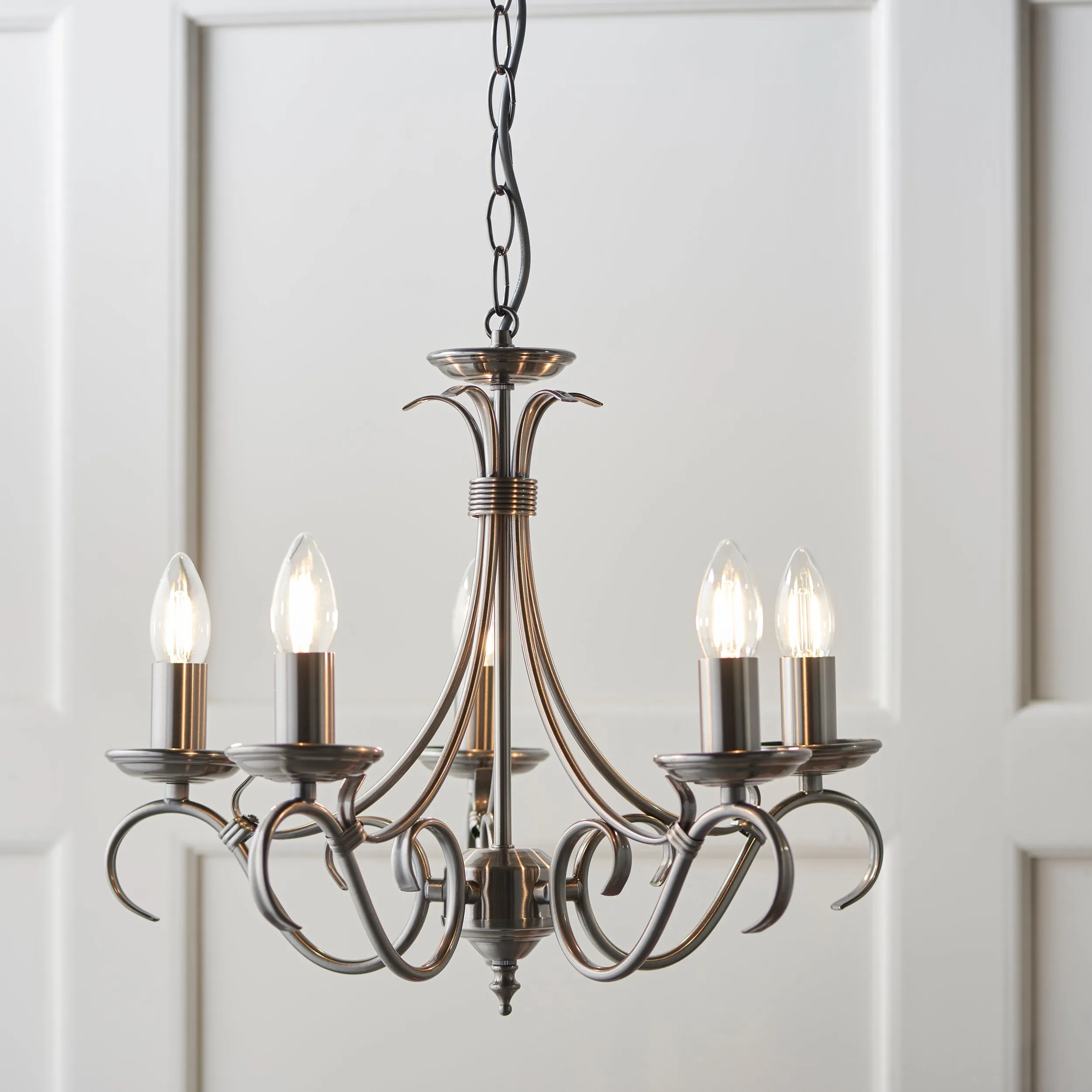 Endon 2030-5AS Bernice 5lt Pendant Antique silver effect plate 5 x 60W E14 candle (Required)