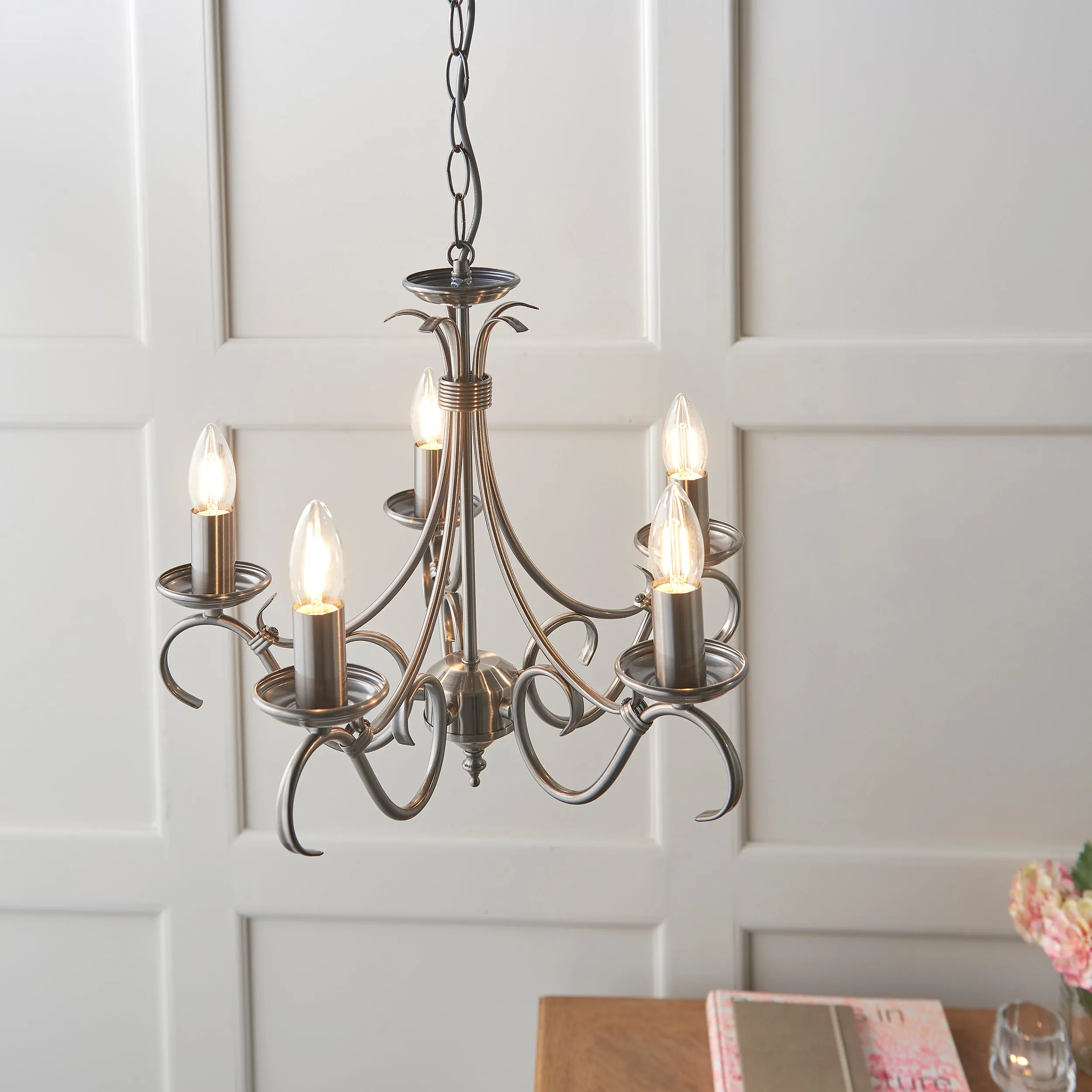 Endon 2030-5AS Bernice 5lt Pendant Antique silver effect plate 5 x 60W E14 candle (Required)