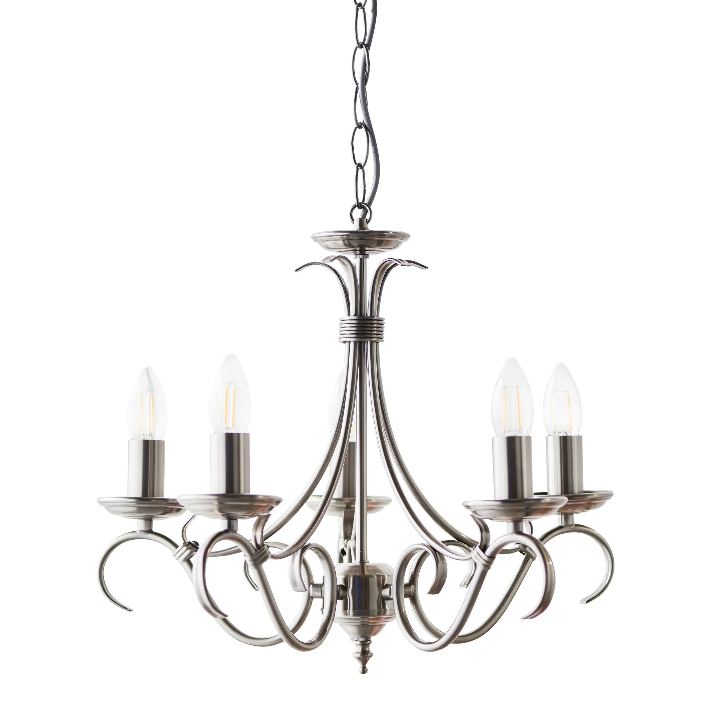 Endon 2030-5AS Bernice 5lt Pendant Antique silver effect plate 5 x 60W E14 candle (Required)