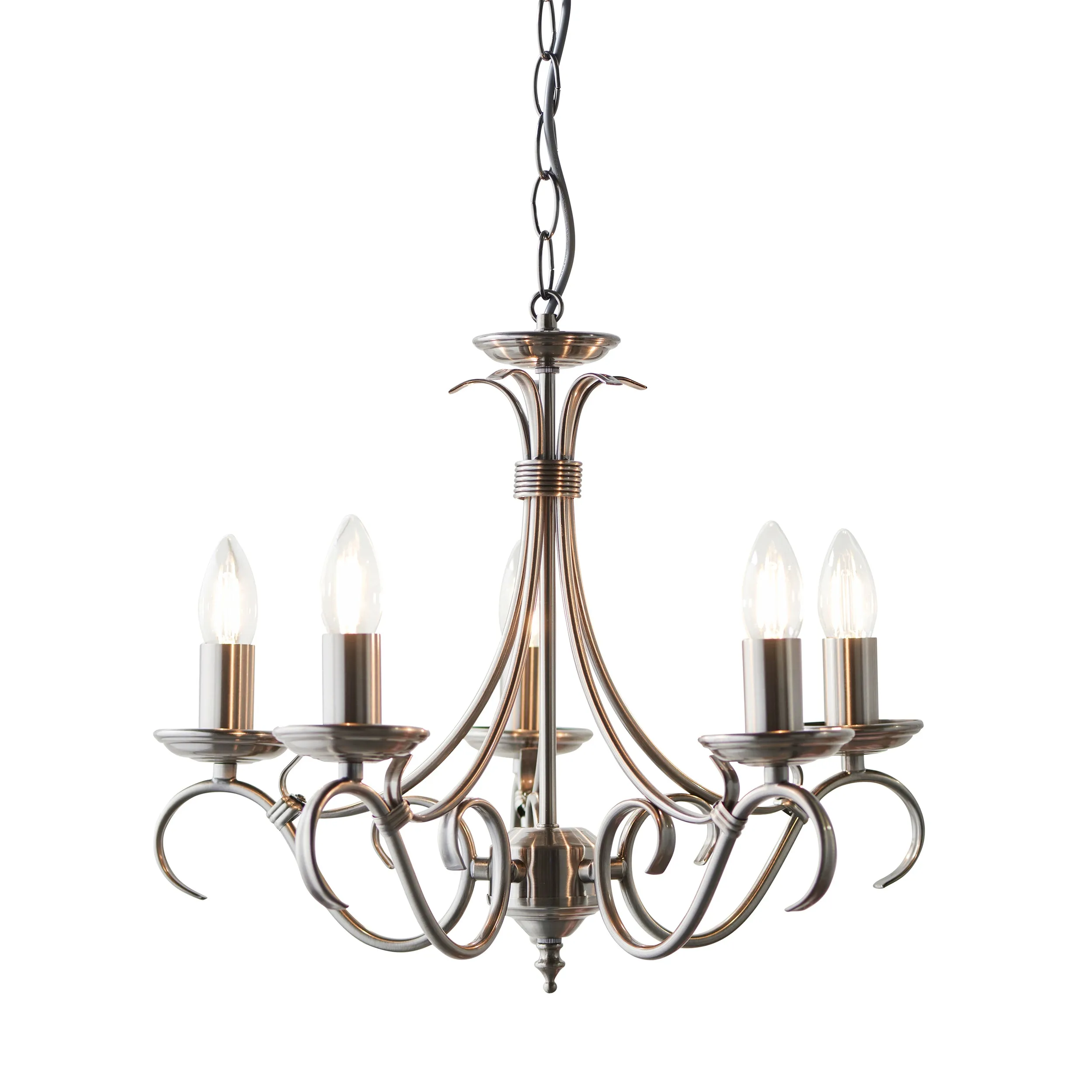 Endon 2030-5AS Bernice 5lt Pendant Antique silver effect plate 5 x 60W E14 candle (Required)