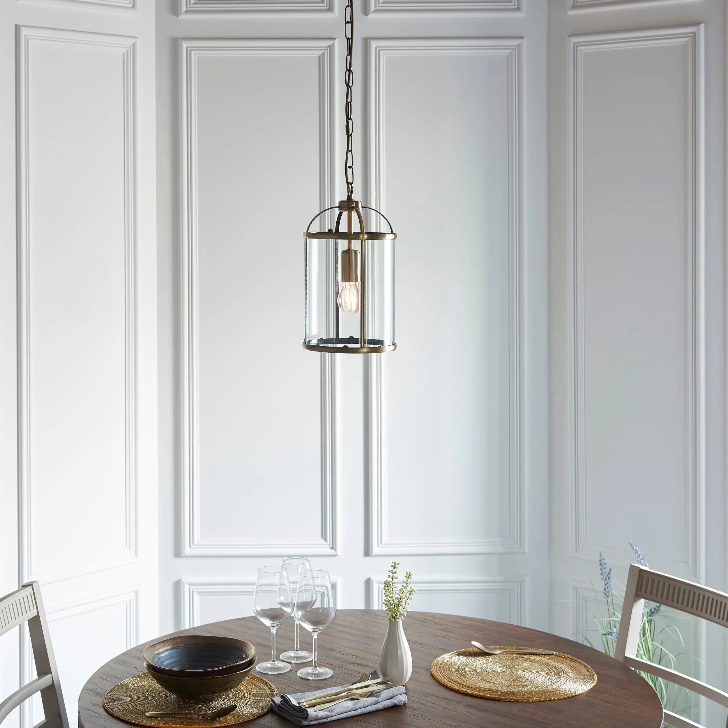 Endon 69454 Lambeth 1lt Pendant Antique brass plate & clear glass 40W E27 GLS (Required)