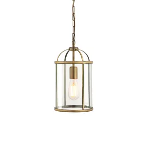Endon 69454 Lambeth 1lt Pendant Antique brass plate & clear glass 40W E27 GLS (Required)