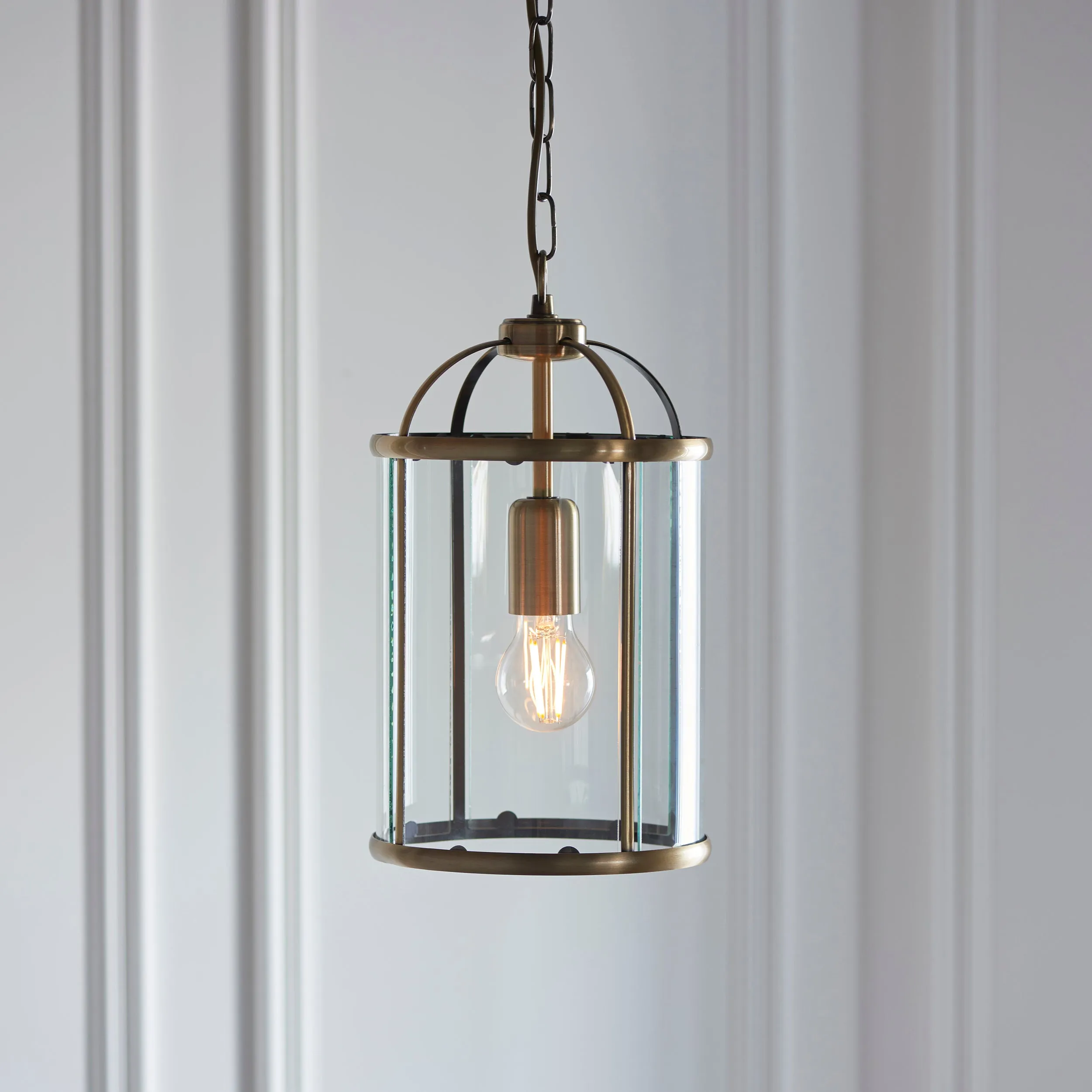 Endon 69454 Lambeth 1lt Pendant Antique brass plate & clear glass 40W E27 GLS (Required)
