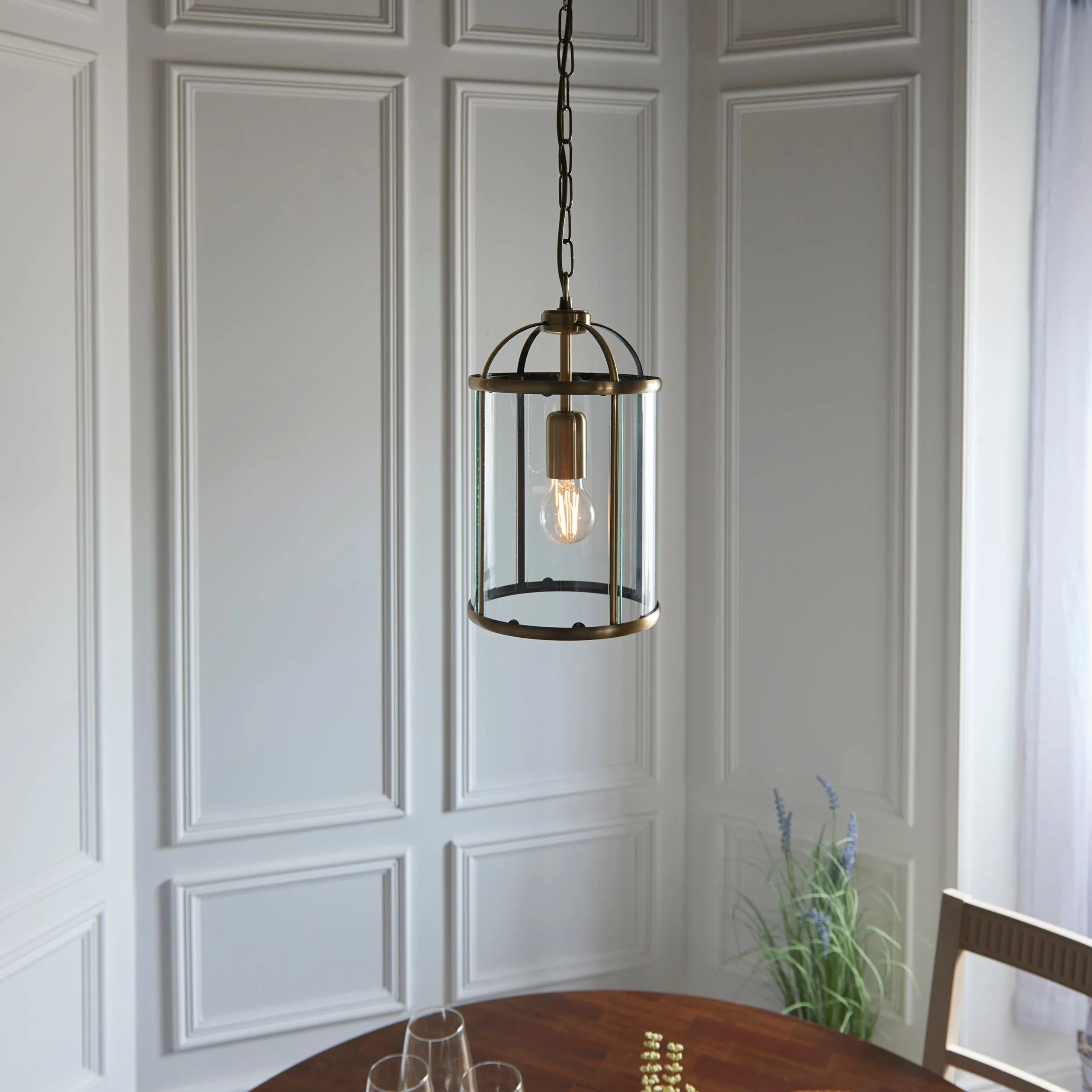 Endon 69454 Lambeth 1lt Pendant Antique brass plate & clear glass 40W E27 GLS (Required)