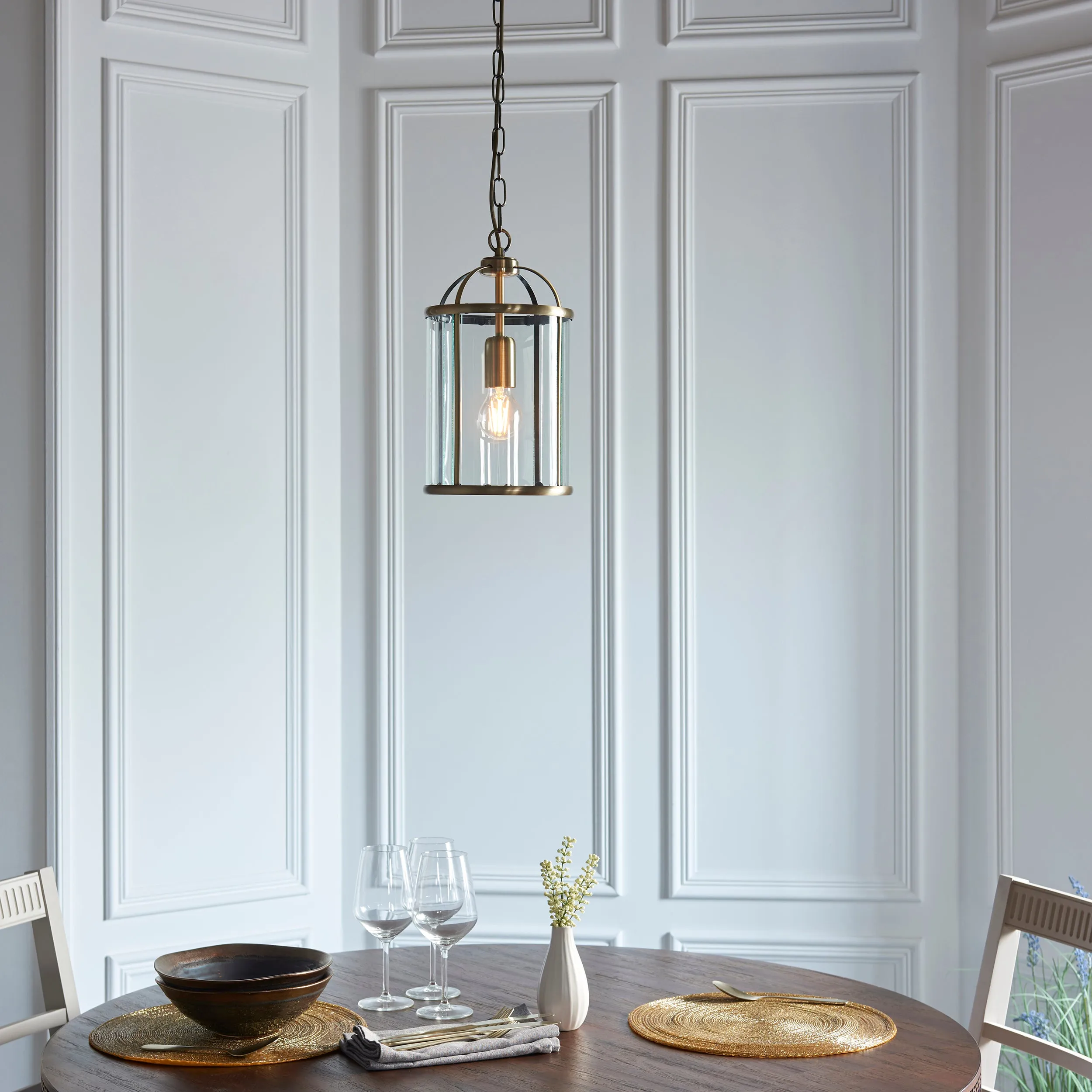 Endon 69454 Lambeth 1lt Pendant Antique brass plate & clear glass 40W E27 GLS (Required)