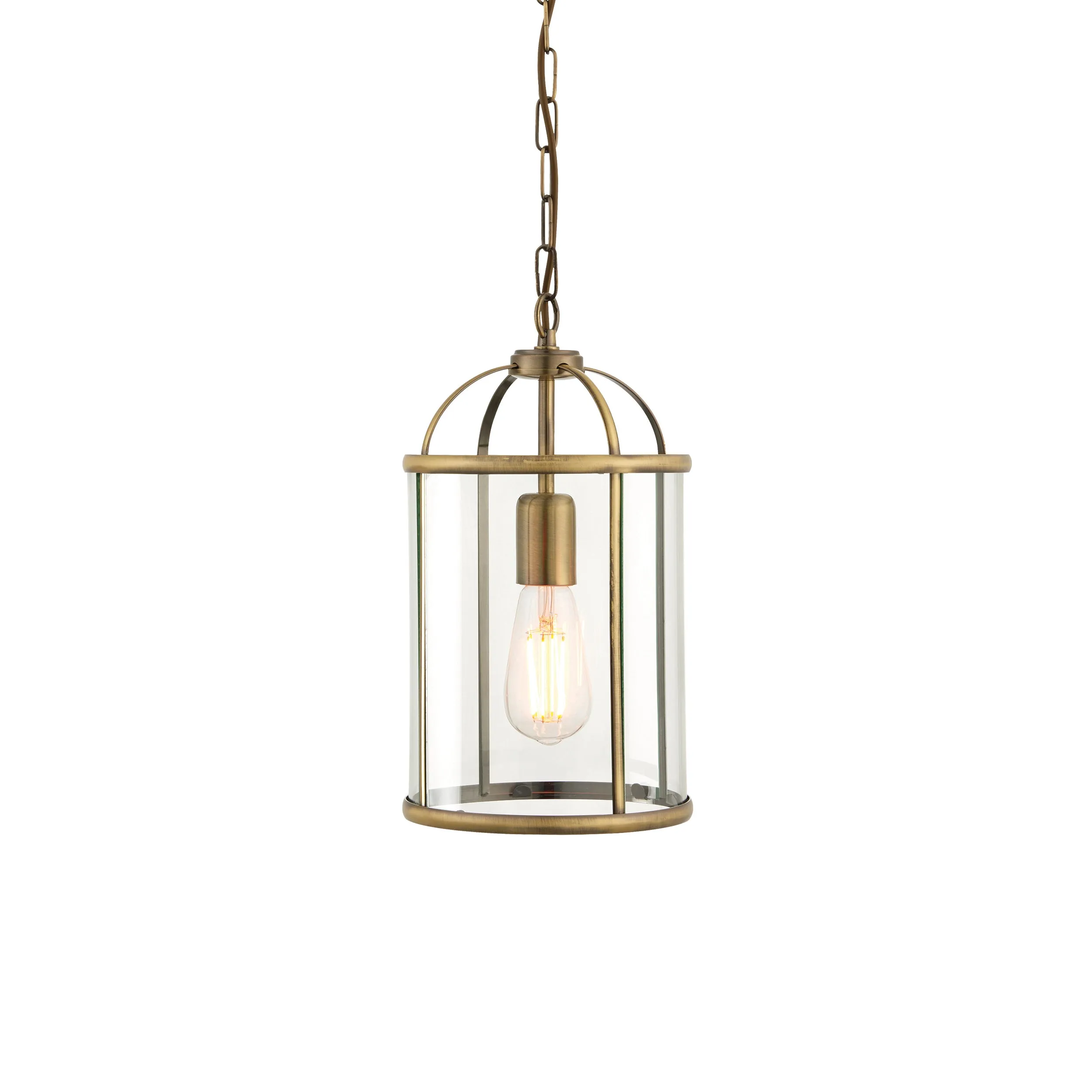 Endon 69454 Lambeth 1lt Pendant Antique brass plate & clear glass 40W E27 GLS (Required)
