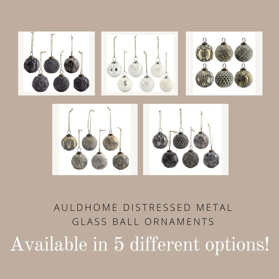 Farmhouse Ball Ornaments (White, Case of 5 Sets)
