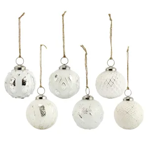 Farmhouse Ball Ornaments (White, Case of 5 Sets)
