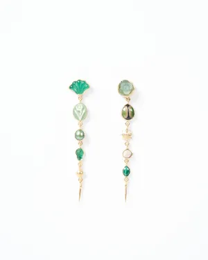 five charm with victorian drop earring - green