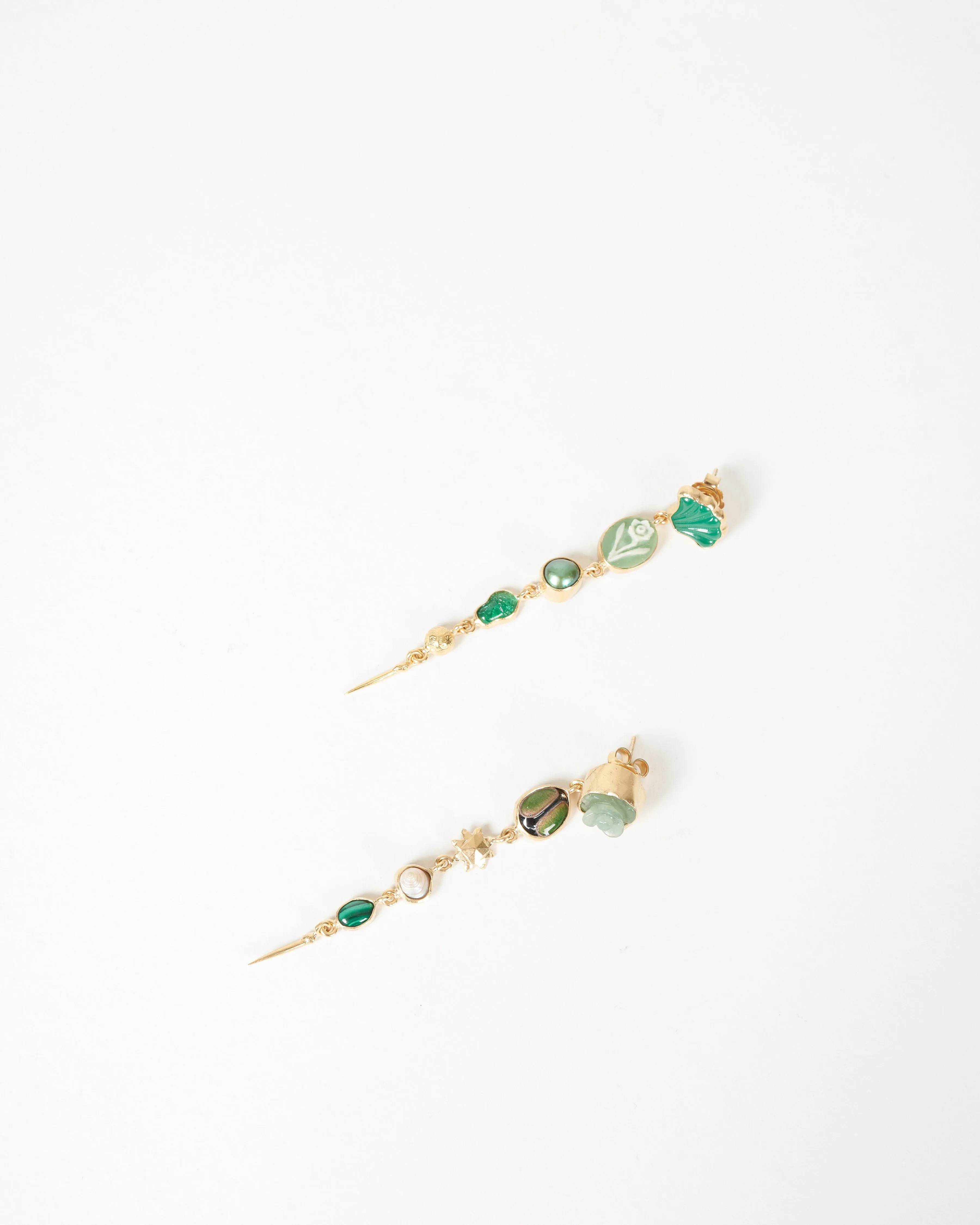 five charm with victorian drop earring - green