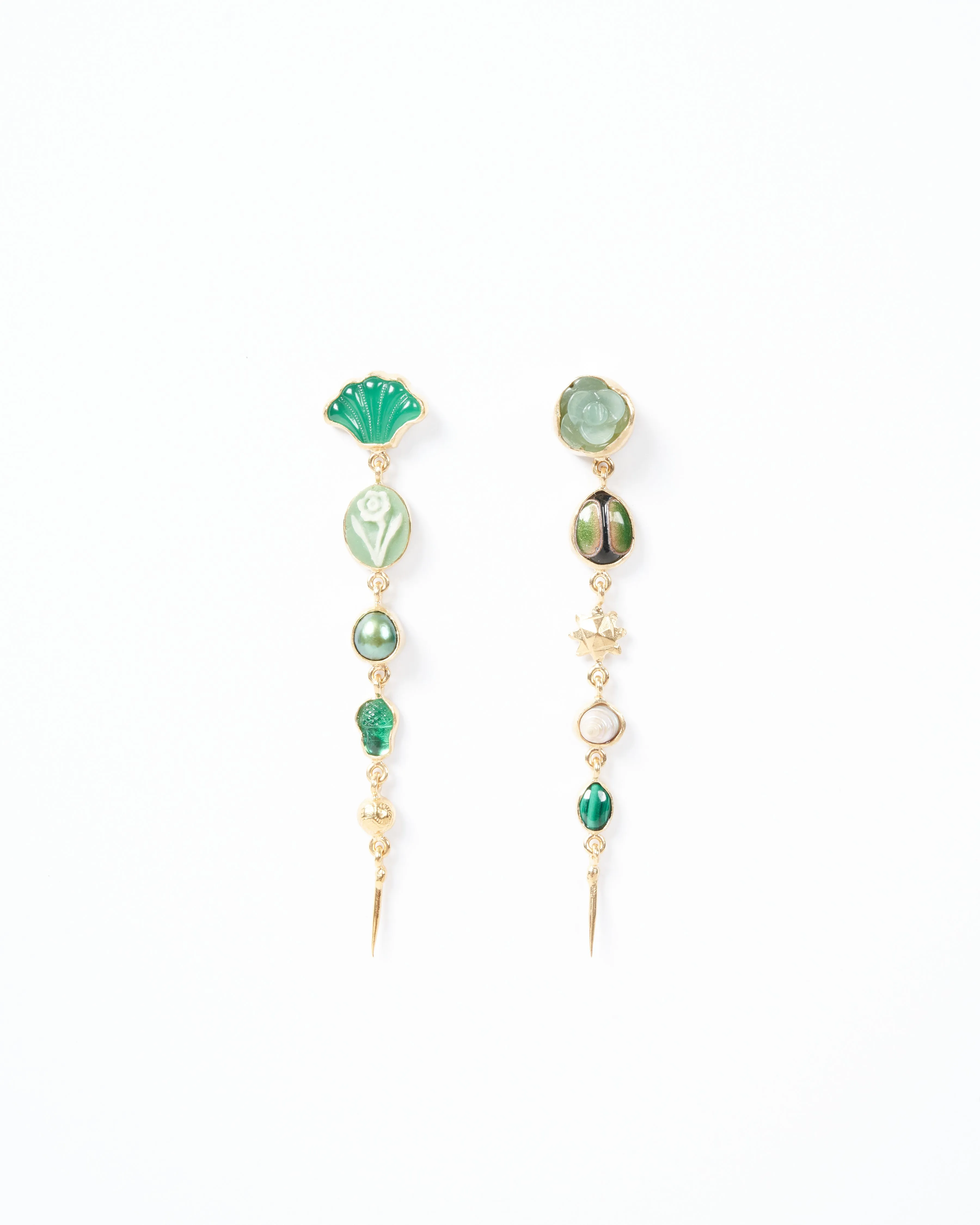 five charm with victorian drop earring - green