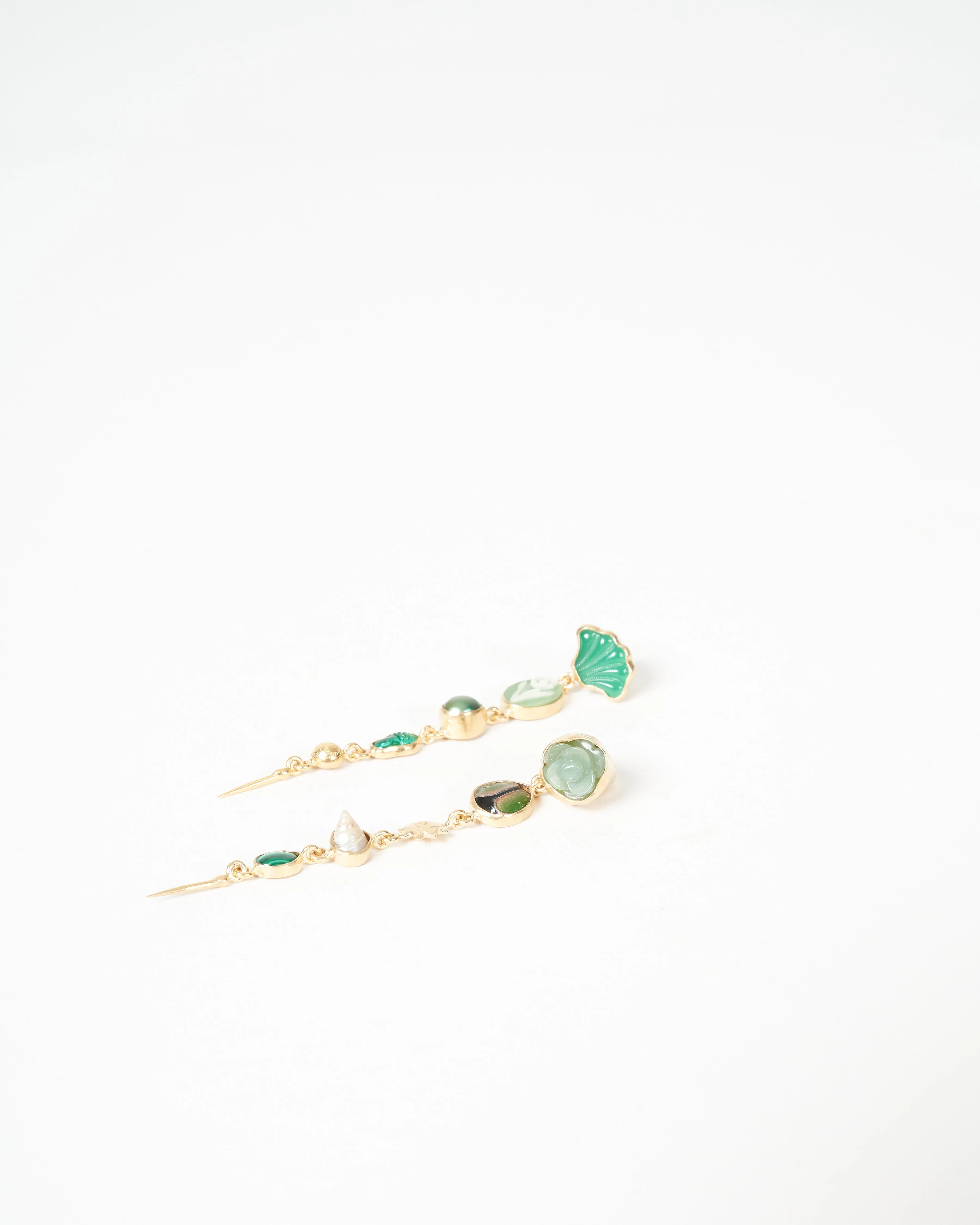 five charm with victorian drop earring - green