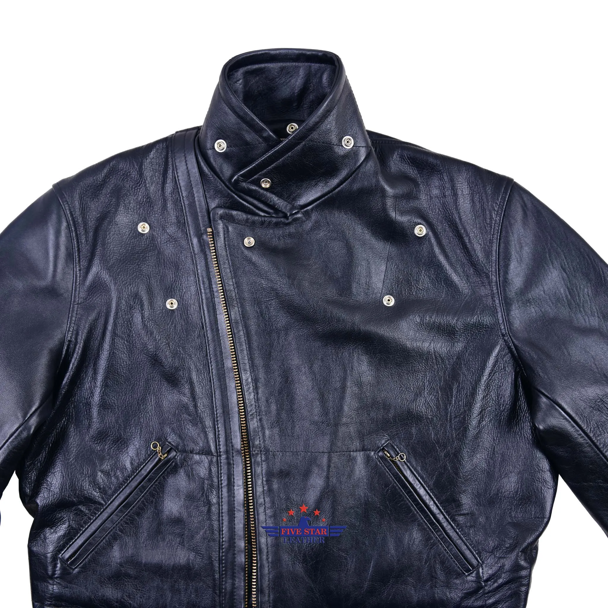 FiveStar Leather Reproduced Men Vintage LAPD Jacket Horsehide Leather Black