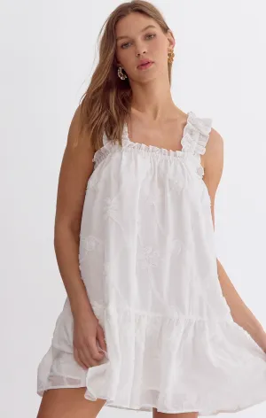 Floral Applique Mini Dress {Off White}