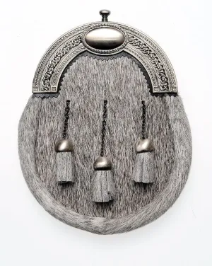 Full Dress Antique Oval and Weave Sporran - Natural Calfskin