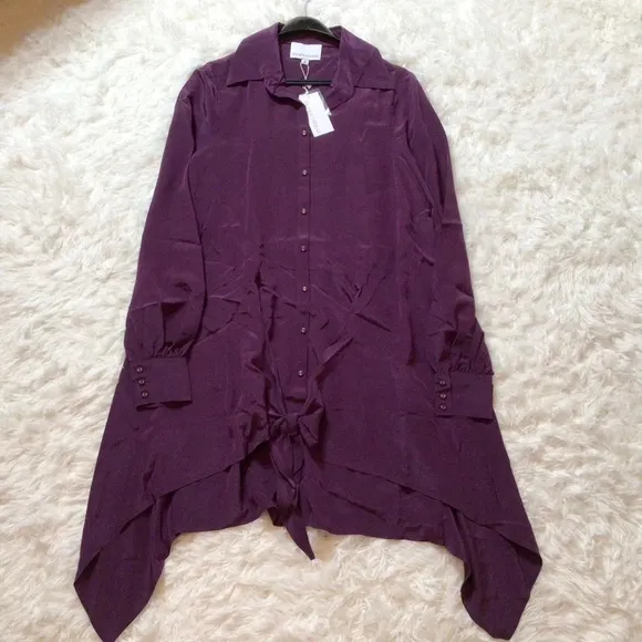 Gilner Farrar Parker 100% Silk Brooke Dress Deep Purple M Witchy Fall Winter Lux