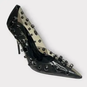 GOOD AMERICAN LIGHT SMOKE BLACK JEWELED STILETTO HEEL EMMA SIZE 7‎ New in Box