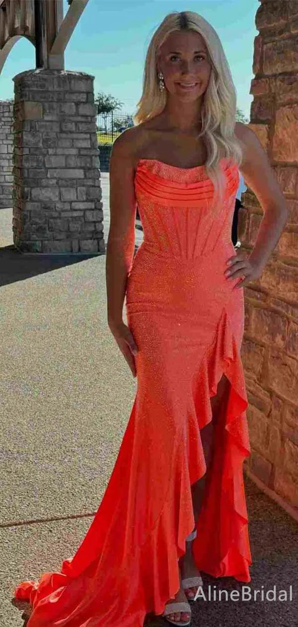 Gorgeous V-neck Strapless Side Slit Mermaid Long Prom Dress,PD382052