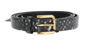 Gray Leather Gold Buckle Belt