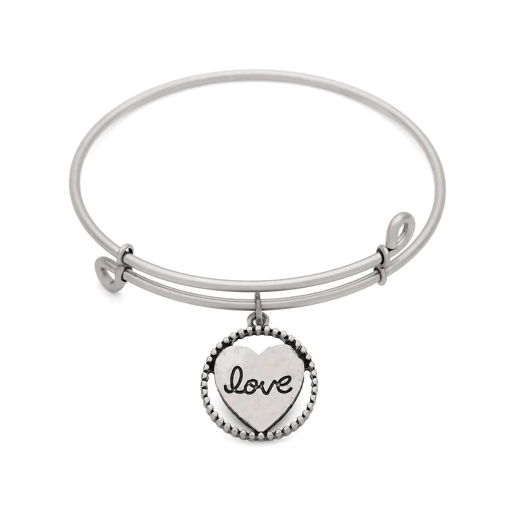Heart, Bangle Antique Silver Color Finish
