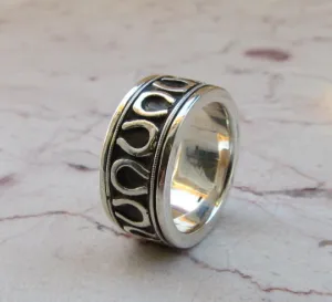 Horseshoe Wedding Band Equestrian Sterling Silver 925 Custom Rings Men or Womens Size 4 5 6 7 8 9 10 11 12 13 14 15 16 Half and 1/4 Sizes
