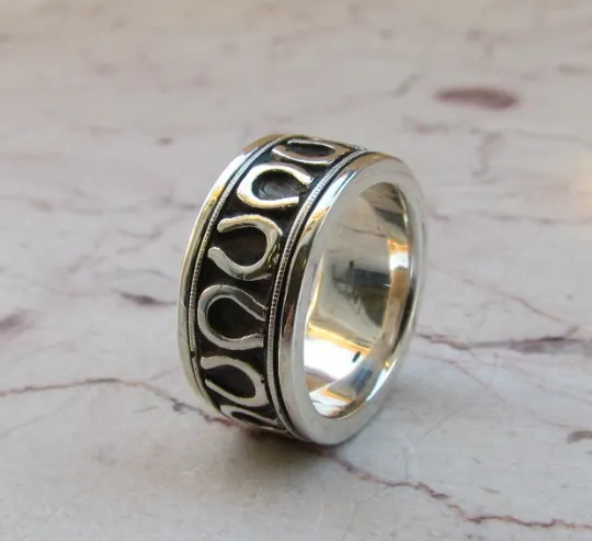 Horseshoe Wedding Band Equestrian Sterling Silver 925 Custom Rings Men or Womens Size 4 5 6 7 8 9 10 11 12 13 14 15 16 Half and 1/4 Sizes