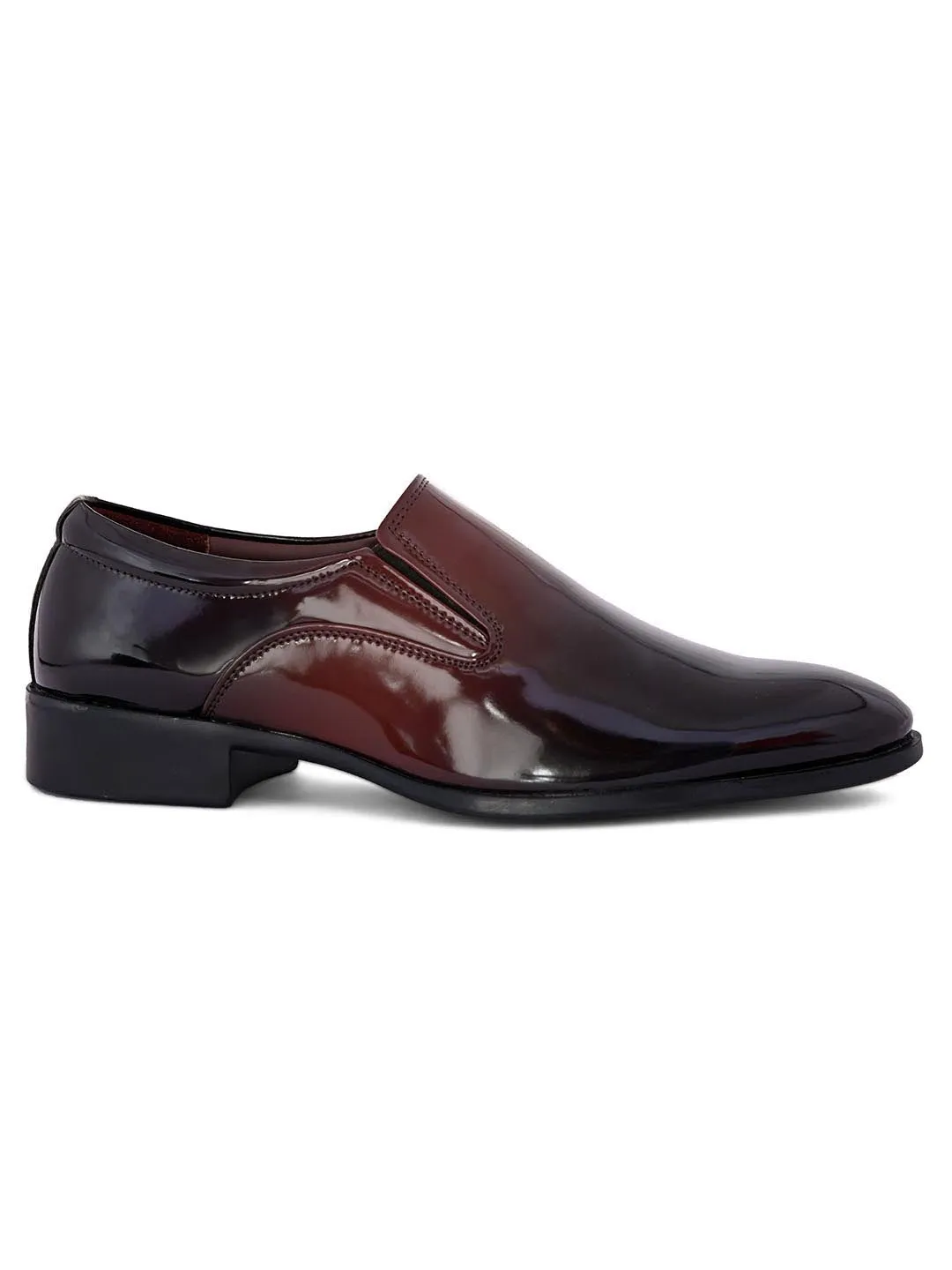 Hydes N Hues Men Maroon Black Colour-blocked Formal Slip-Ons