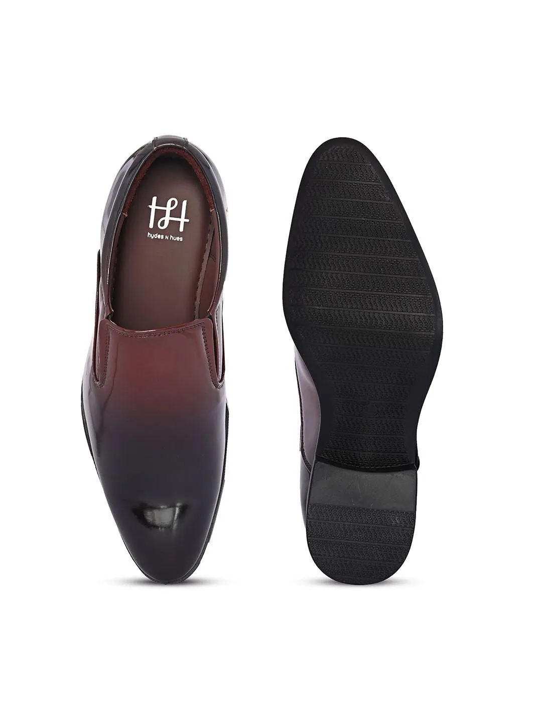 Hydes N Hues Men Maroon Black Colour-blocked Formal Slip-Ons