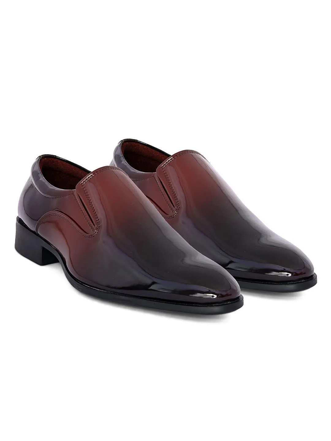 Hydes N Hues Men Maroon Black Colour-blocked Formal Slip-Ons