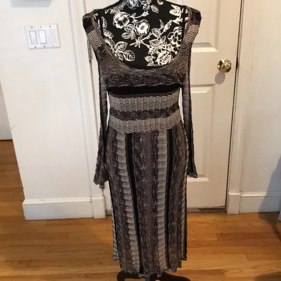 INC INTERNATIONAL CONCEPTS XL brown &amp; Ivory knit dress scoop neck long sleeve